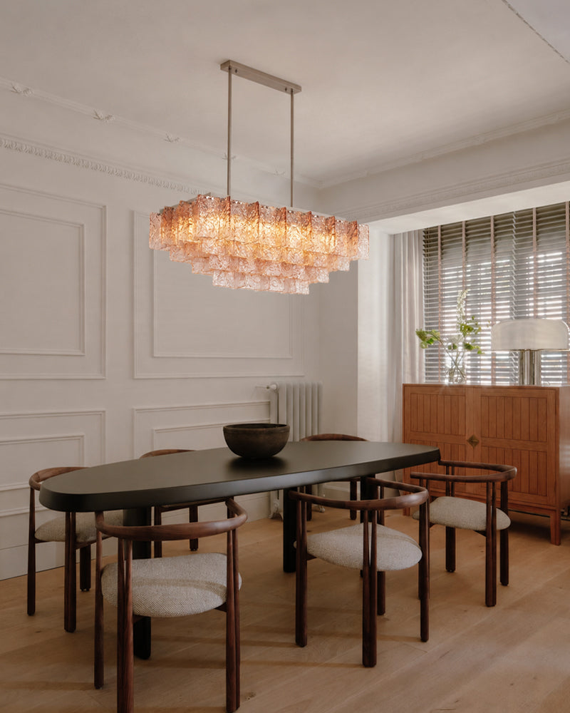LightsStory Textured Glass Geometric Chandelier - Pink Glass Plate Installation