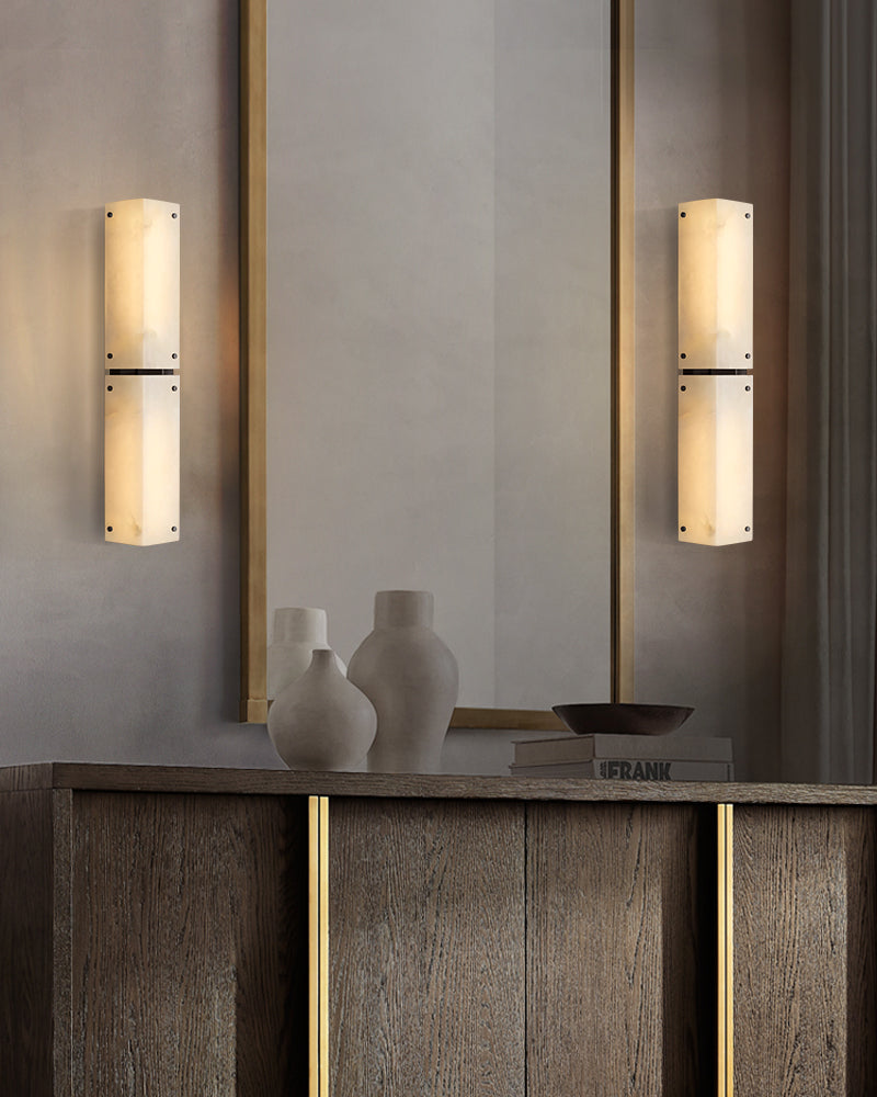 alabaster with black hardware bathroom sconces