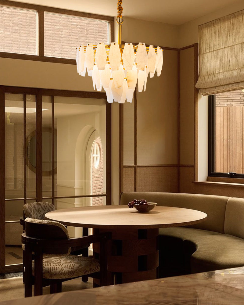 Tiered Circular Alabaster Petal Round Chandelier - 3 Tiers