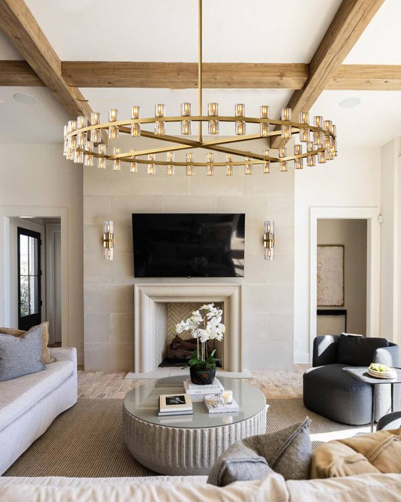 Lacquered Brass/Black Wagon Wheel Arcachon Crystal Rectangular Chandelier 48" 60" 72"