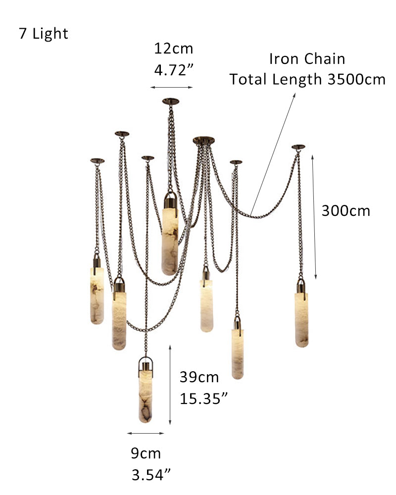 1/3/5/7/9/12/15-light LED Multi-Drop Pendant Lamp with adjustable chain for staircase, living room, hallway