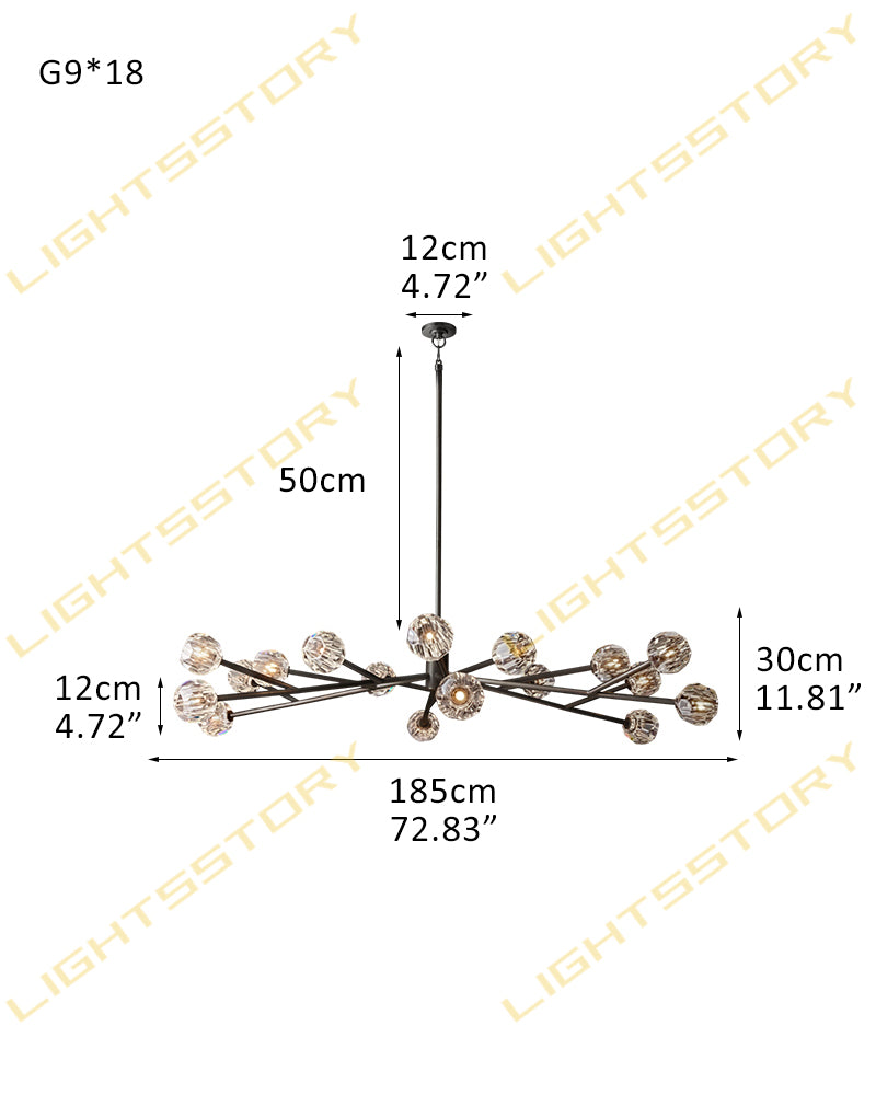 Modern Crystal Pendant Cluster Lighting with Adjustable Cord for Handing Lighting Fixture 18 light-D185*H30CM D73"*H12" Black+Clear Crystal Modern Pendant lamp