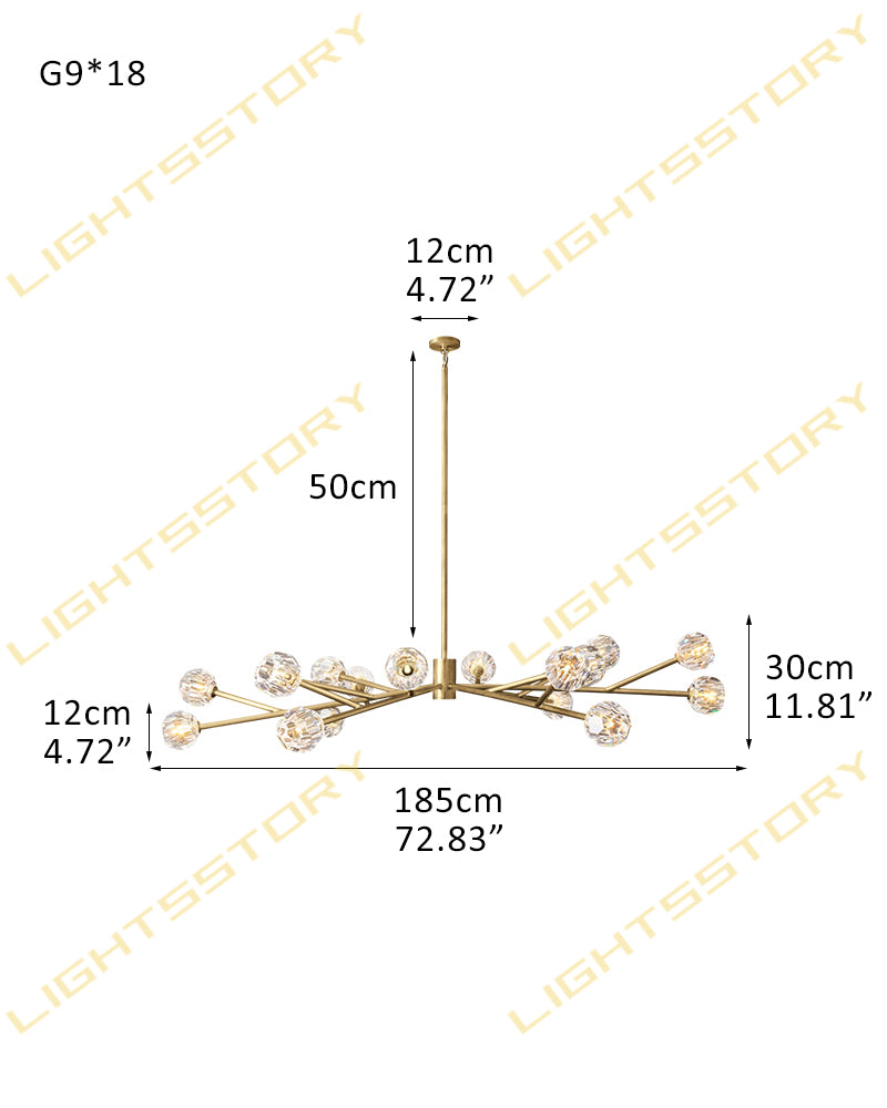 Modern Crystal Pendant Cluster Lighting with Adjustable Cord for Handing Lighting Fixture 18 light-D185*H30CM D73"*H12" Brass+Clear Crystal Modern Pendant lamp