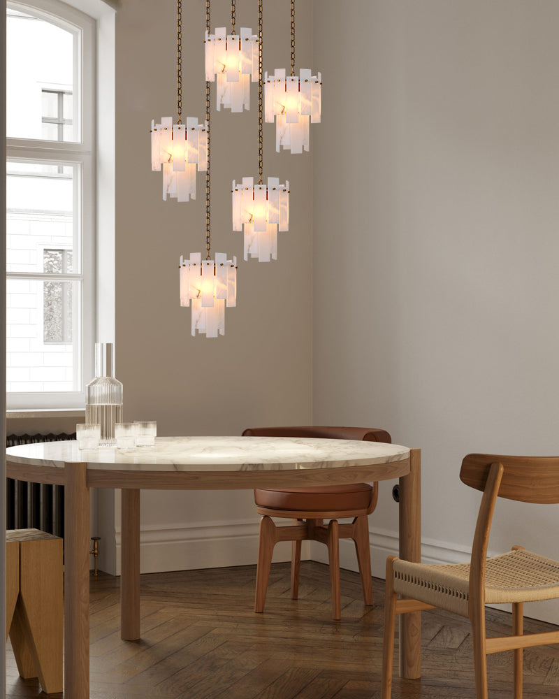 3-light Alabaster marble Cluster Chandelier 13" with adjustable chain 150cm for kitchen