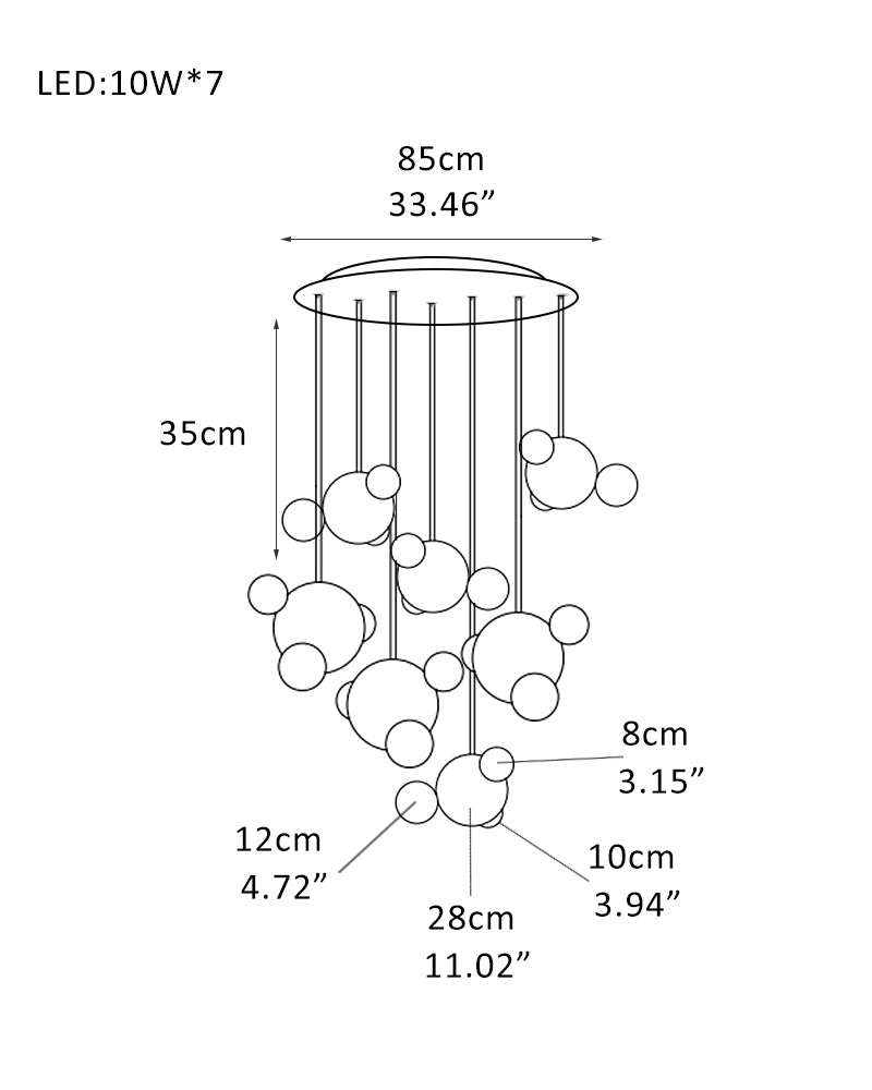 Cluster Alabaster Pendant Lamp with four different sizes of marble ball neatly supported on metal pole