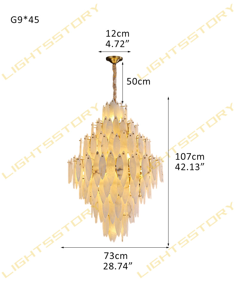 Modern Chandelier Alabaster Lighting Multi-Tier Round Design in Brass/Black Metal 45 light - D73*H107CM D28.74"*H42.13" Brass + White Luxury Modern Chandelier