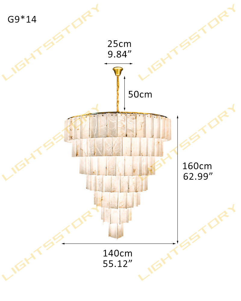 Linear Rectaggered Alabaster Panel Chandelier - Multi-layer Stone