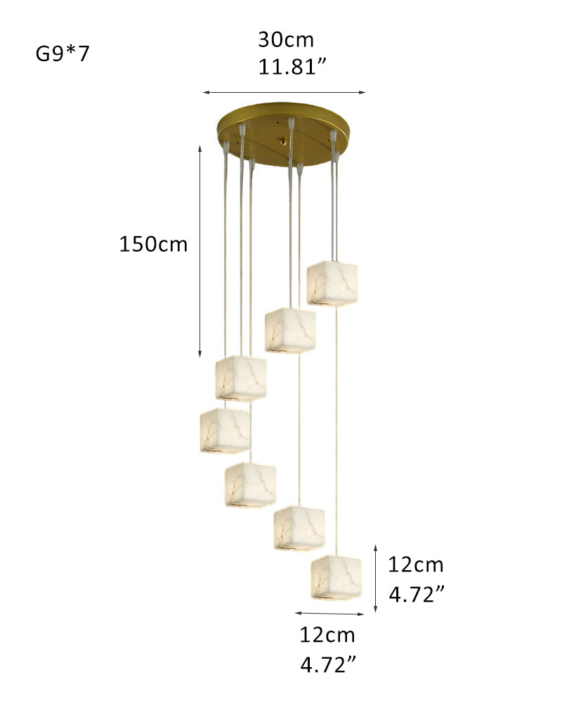 12 light chandelier lamps in white Spanish marble mini–Cube, Dia 4.72"