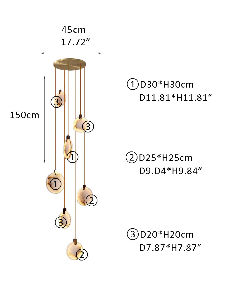 Specifications and dimensions of postmodern LED chandelier for modern interiors.