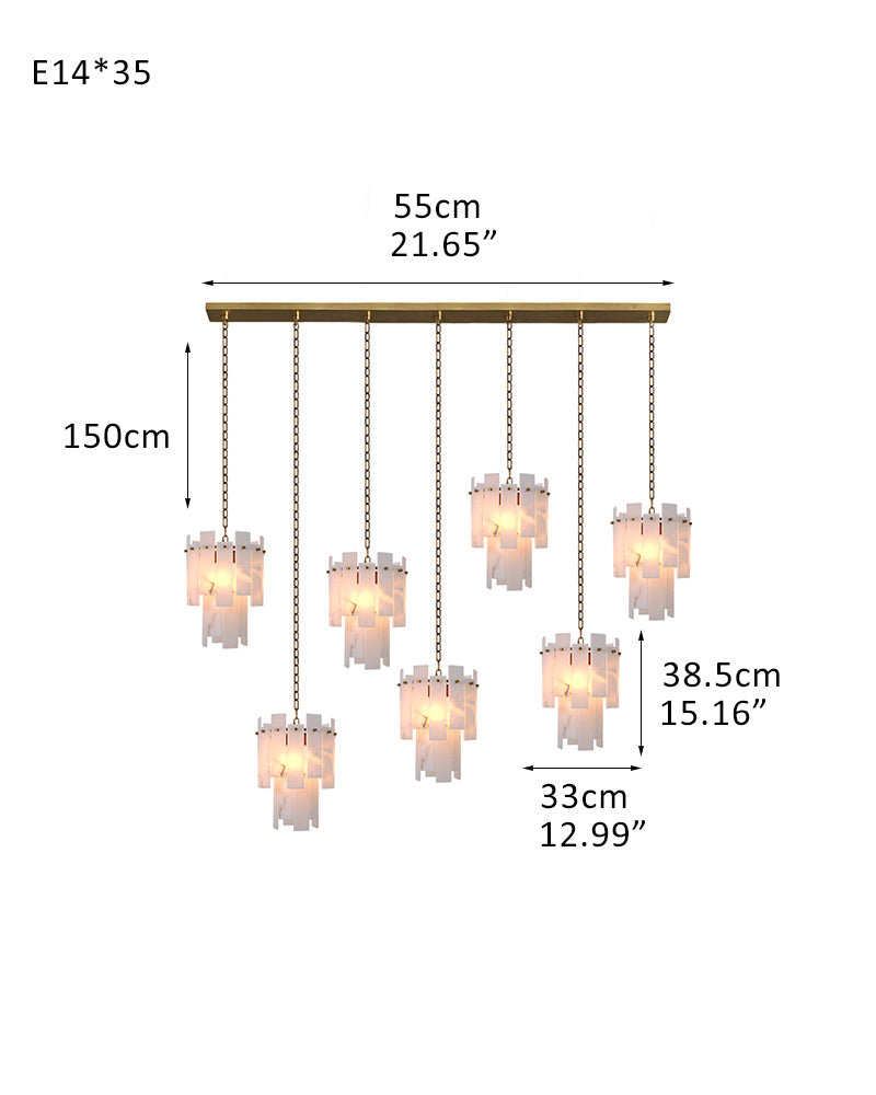 3-light Alabaster marble Cluster Chandelier 13" with adjustable chain 150cm for kitchen