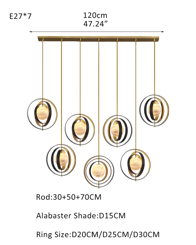 White Alabaster Round Ceiling Pendant Lamp - Gold & Bronze Rotatable Ring