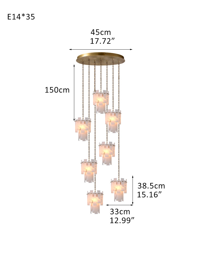 3-light Alabaster marble Cluster Chandelier 13" with adjustable chain 150cm for kitchen