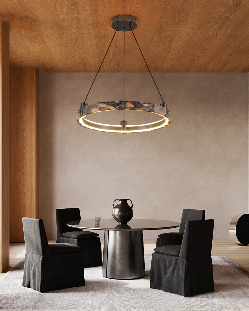 Luxury LED Double/Triple Ring Circle Marble Chandelier Aged Brass/Black Frame American chandelier