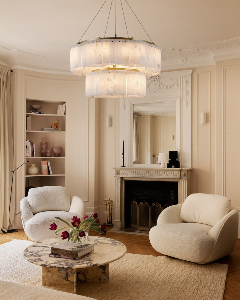 LightsStory Series Murano Swirl Ceiling Light Hand-Blown Alabaster with Brushed Brass Finish for Bedrooms, Kitchens, and Dining Rooms. Luxury Modern Chandelier