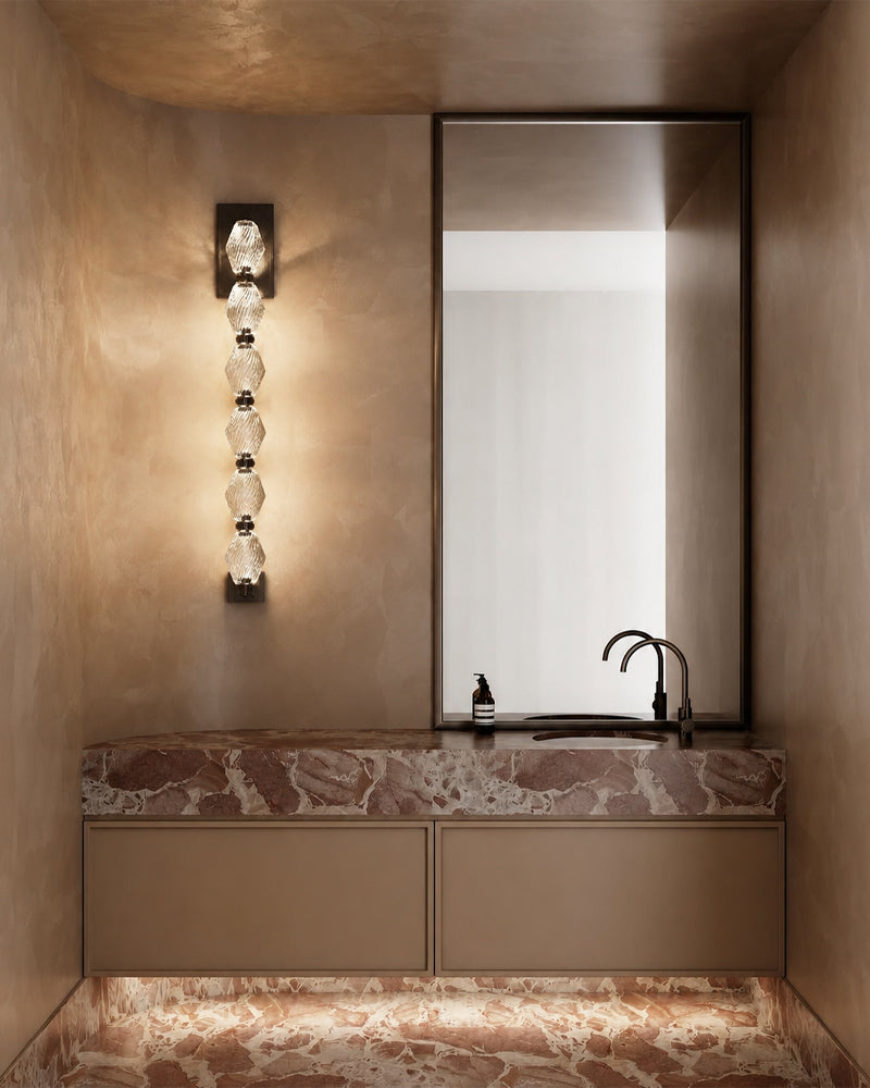 Clairval Stacked Gemstone Totem Wall Light Sconce - Clear Glass, Lux Gold Trim - Hallways, Bedrooms & Bathrooms
