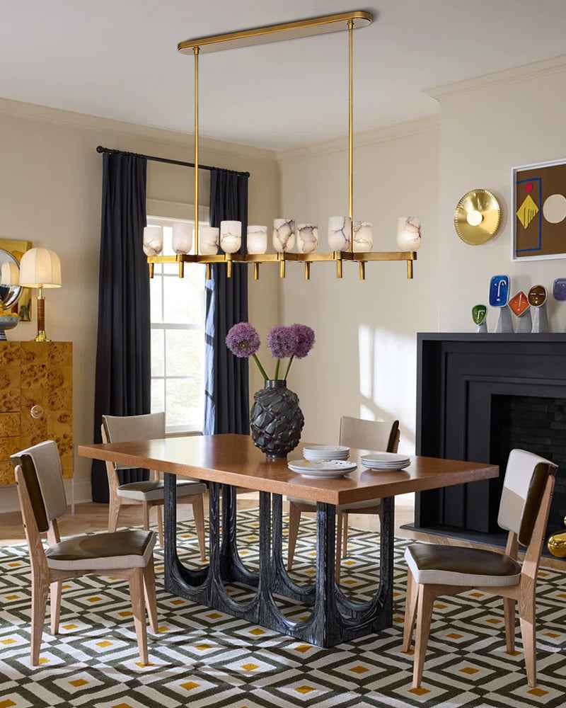Lucian Alabaster Rectangle Chandelier - 2 to 10 Lights - Black & Brass