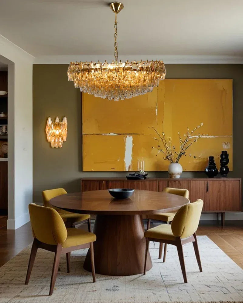 LightsStory Series Cascading Wall Sconce | Tiered Handblown Glass Handblown glass polyhedrons on a tiered steel frame, Multicolor Blown Glass Options for Eclectic living spaces and modern entryways American Vintage chandelier lamp