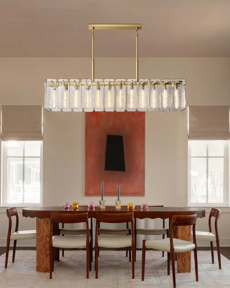 Winchester Series Geometric Chandelier | Round Handcrafted Rippled Cast Glass Panels, Lacquered Burnished Brass and Black for Modern Dining Rooms and Living Spaces American chandelier