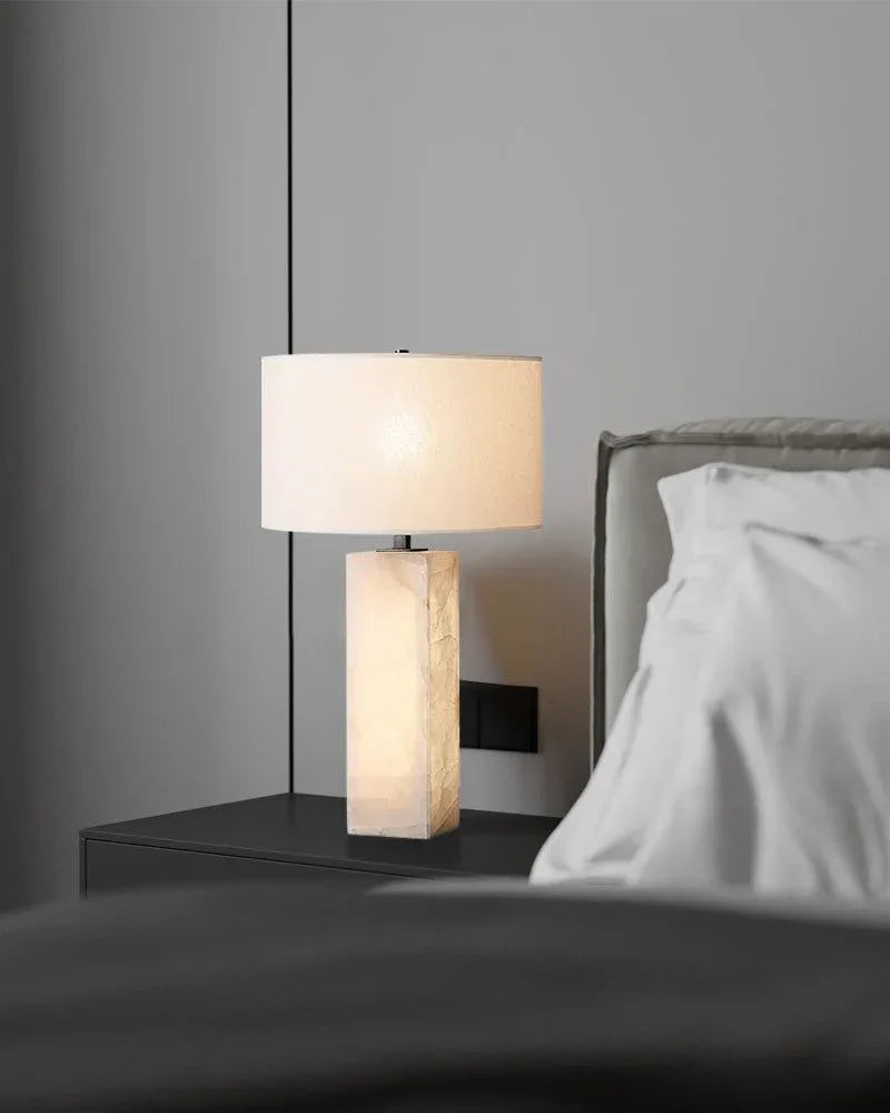 LightsStory Series Interior Design Table Lamp | Rectangular Marble Handcrafted rectangular marble with neutral linen fabric lampshade, Premium Black, Gold, or Silver finish for Desks, consoles, or bedside tables Vintage Simple Table Lamp
