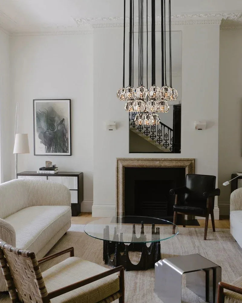 LightsStory Series Prismatic Chandelier | Spherical Solid brass and hand-faceted polished crystal, Premium Polished Brass for Modern Dining Rooms and Entryways Modern Pendant lamp