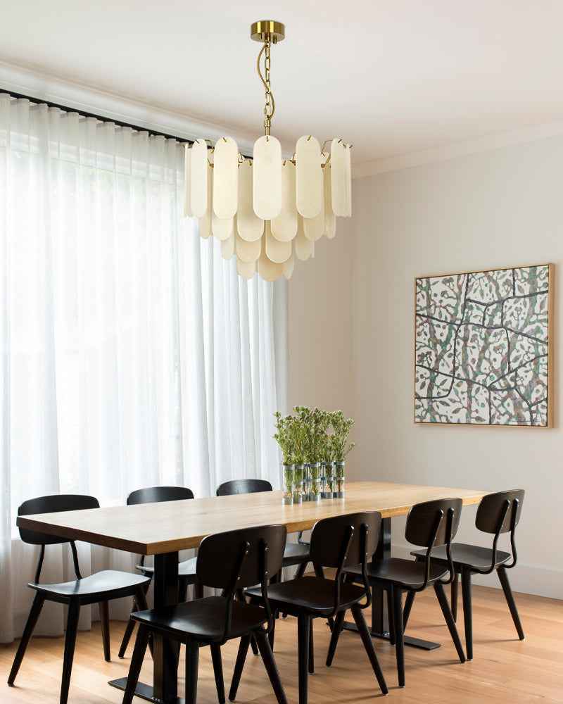 Alabaster Tiered Chandelier-Natural Stone Pendant Light Fixture-White and Brown (Copy)