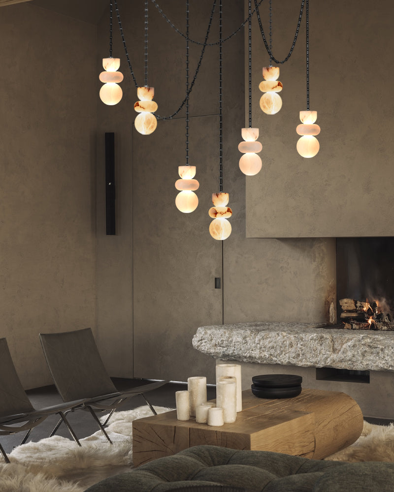 5 lights Multi Light Soft White Ablabaster Pendant Light Fixtures 4" Wide for dining room