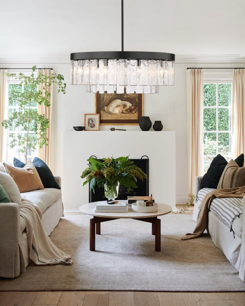 Clear Glass Multi-tier Black/Golden Chandelier Lighting for Living room - Luxury Cirara Collection