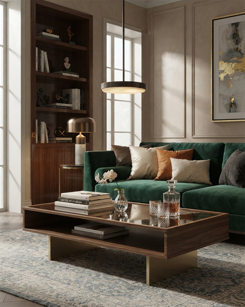 Knokke Alabaster Circular Disc Gold Framed Pendant Light - Natural Spanish Alabaster, Lux Gold Trim - Living Room, Dining Room & Bedrooms