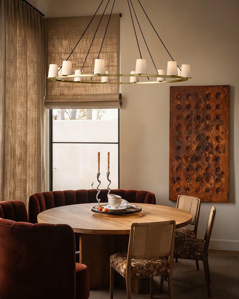 Pauillac Frabic Shade Round Chandelier 36" 48" 60" Lacquered Burnished Brass/Black American chandelier