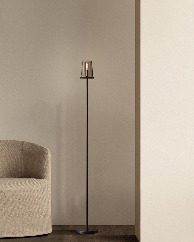 Lacquered Brass/Black Pauillac Round Clear Glass High Standing Floor Lamp 59" High