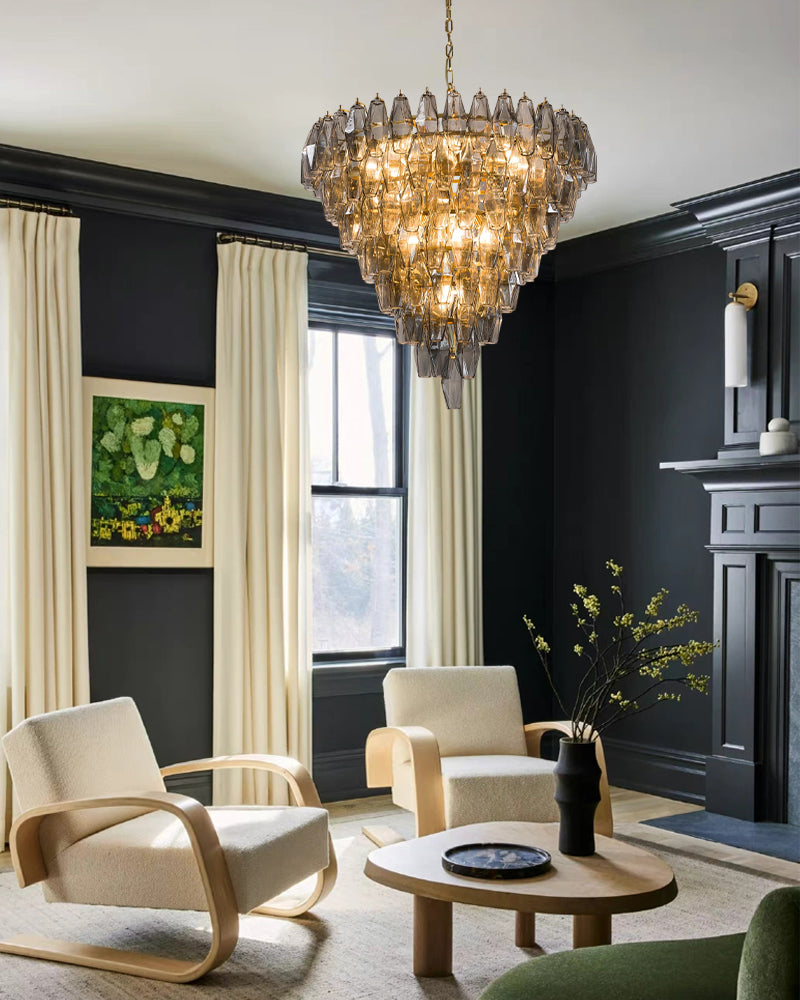 Modern Multi-Layer Murano Colorful Glass Round Chandelier Gold Framework for living room