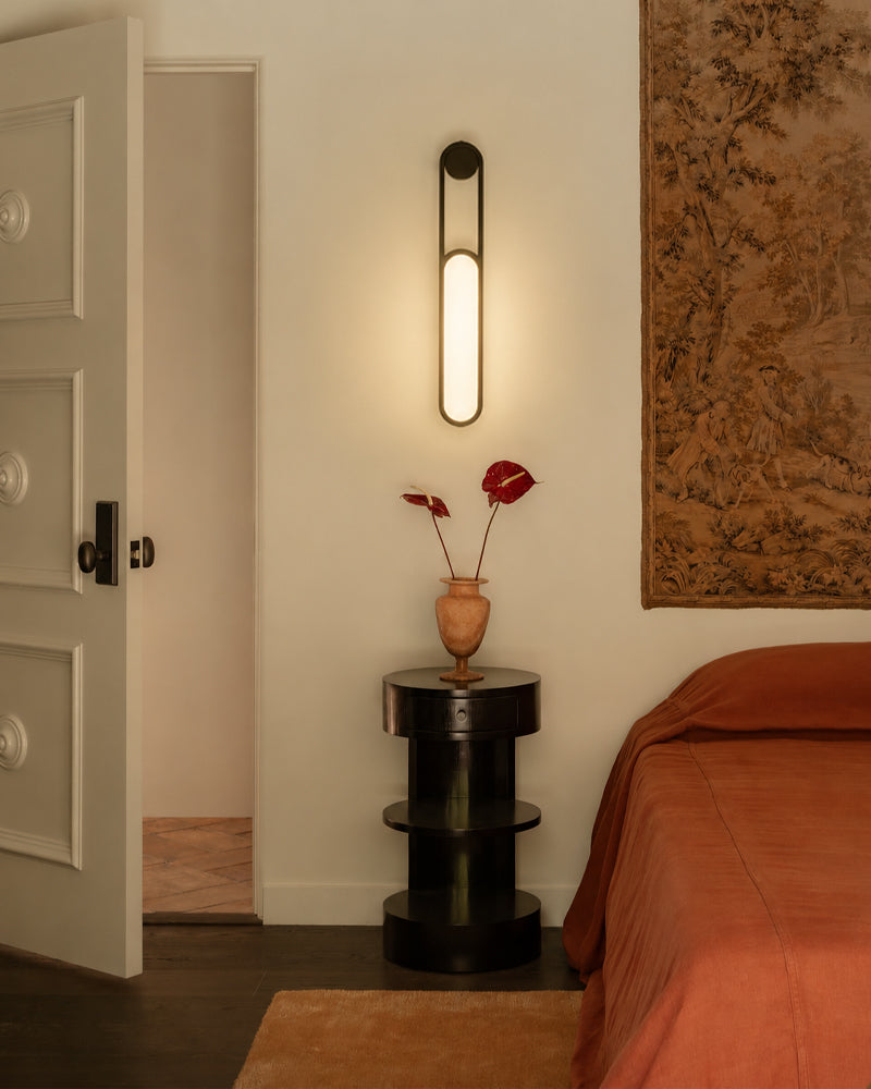 Alabaster Elongated Oval Capsule Gold Mounted Wall Light Sconce - Natural Spanish Alabaster Wall Lamp - Bedroom & Living Room