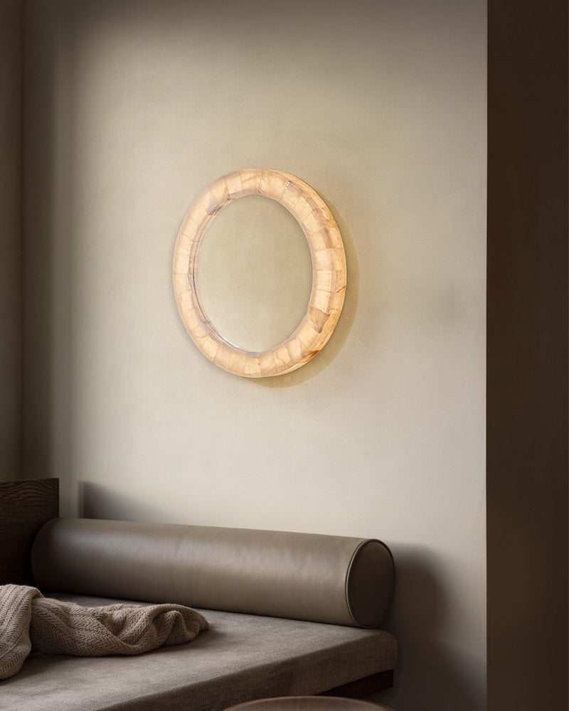 Round Circle Alabaster Marble Wall Light Fixture Mirror Sconce 30"40"