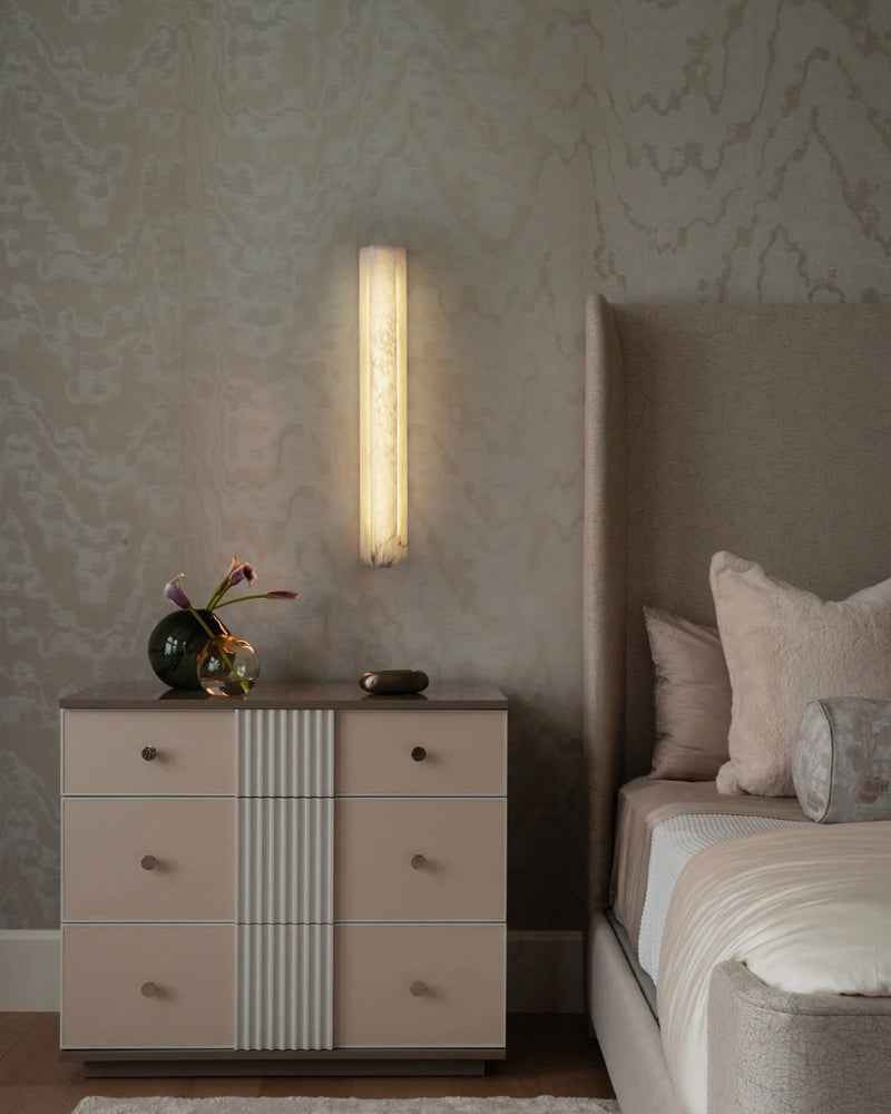 Alabaster Cylinder Wall Sconces- 2 White Stone Wall Light