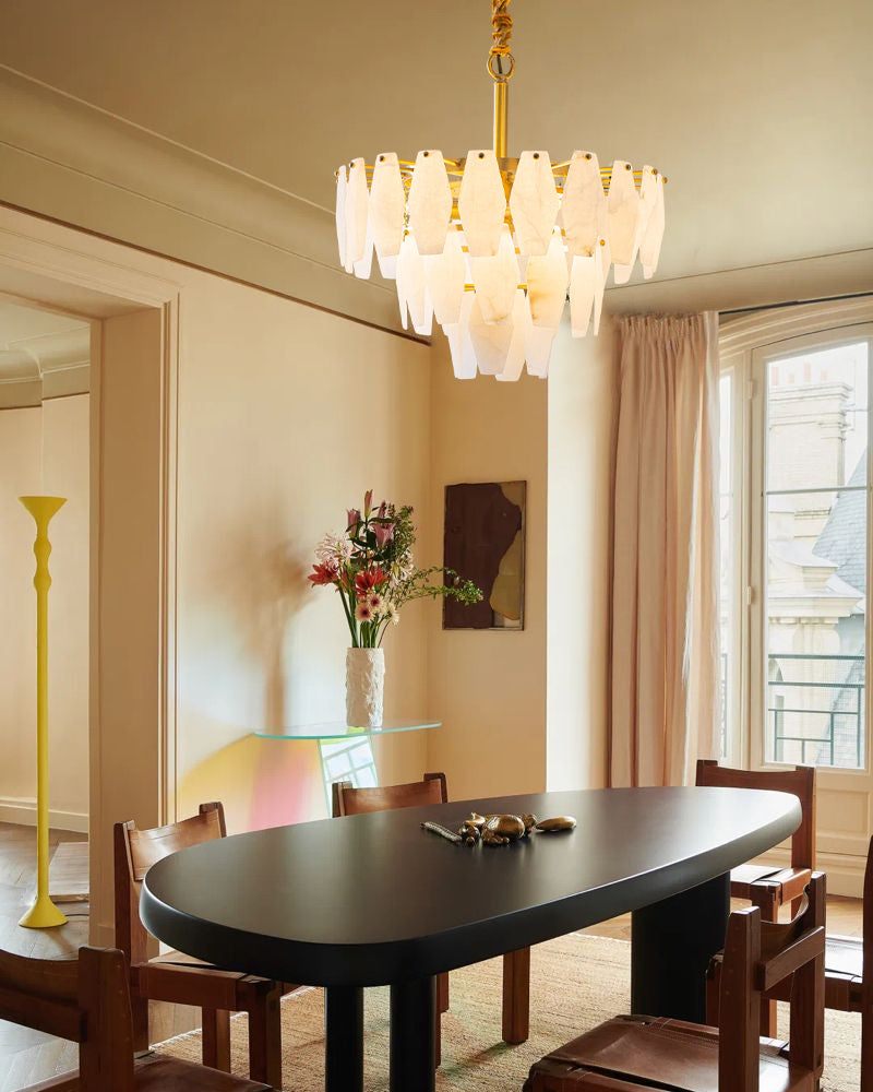 Tiered Circular Alabaster Petal Round Chandelier - 3 Tiers