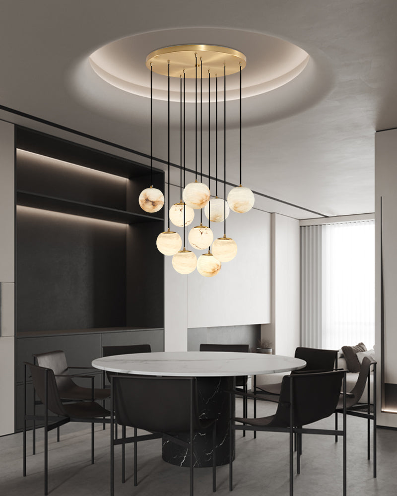 16-light round alabaster pendant lamp with cluster ceiling design for stair living room villa