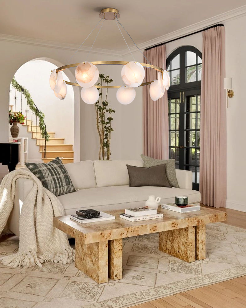 LightsStory Alabaster Statement Pendant Light - Linear Round Brass