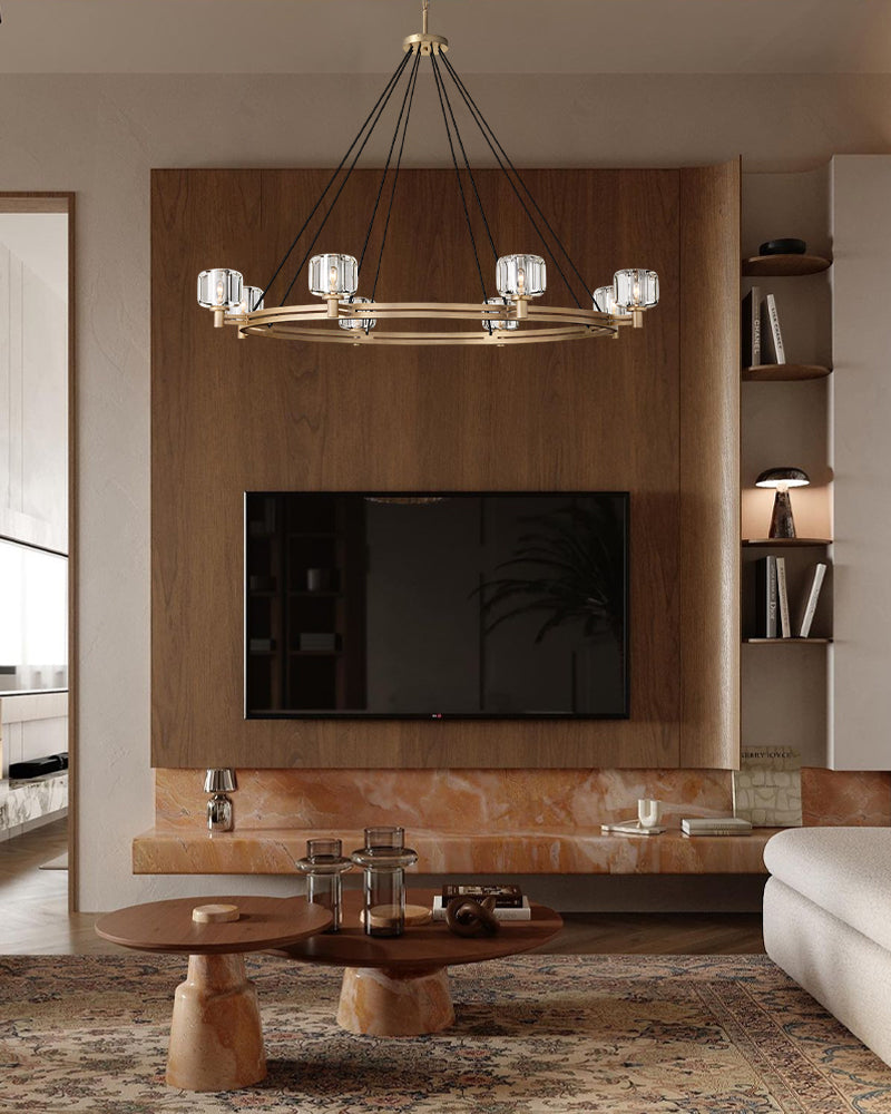 Luxury Large Crystal Chandeliers Round Brass Bronze Light Fixture for Living Room Decoration Lamparas
