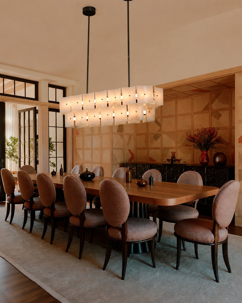 Alabaster Studded Curved Panel Double Tier O Chandelier - Natural Spanish Alabaster,  Serene Black Trim - Kitchen, Dining Rooms & Living Rooms (Copy)