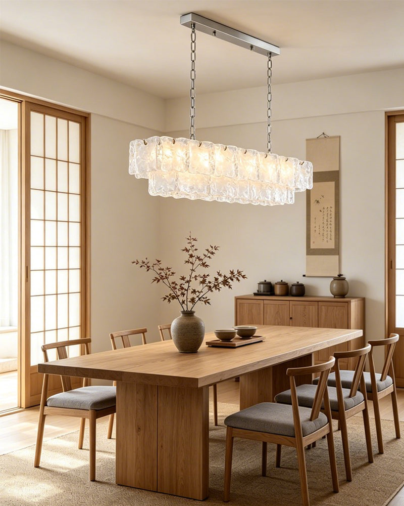 Chiara Murano Glass Contemporary Ethereal White Linear Chandelier - Lux Gold Trim - Kitchen Islands & Dining Rooms