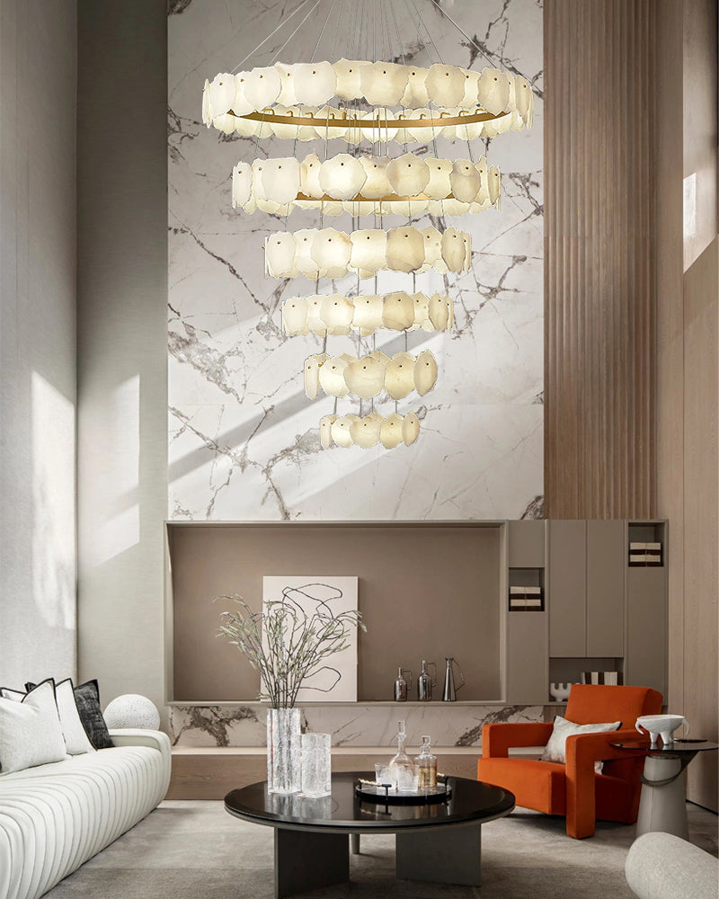 Multi-tiered marble chandelier with irregular pieces, modern chandeliers with stepless dimming