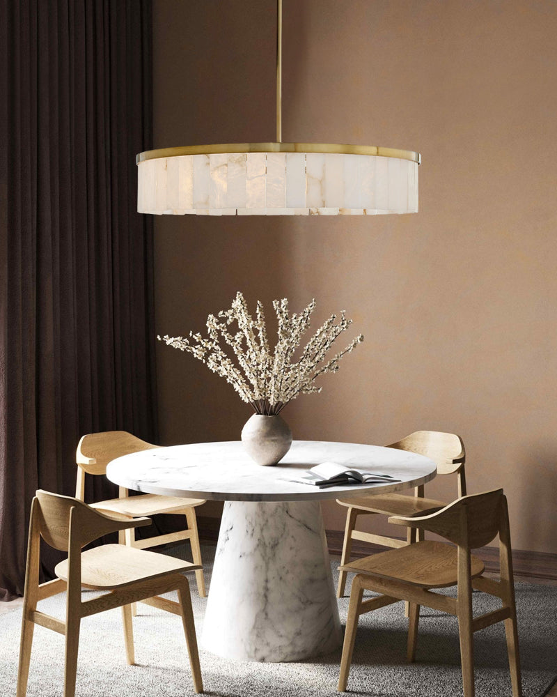 Handcrafted Windham Alabaster Tier Round Chandelier In Brass/Black Finish
