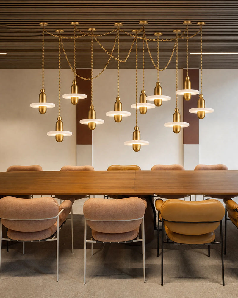 Alabaster Dual Tier Stacked Halo Disc Gold Cluster Pendant Light - Natural Spanish Alabaster, Lux Gold Trim - Living Rooms, Kitchen Islands & Dining Rooms