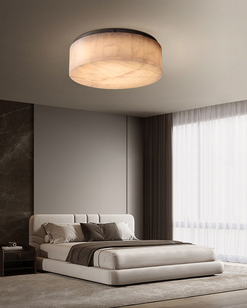 LED Semi Flush Mount White Alabaster Ceiling Lamp, Round and Square shape, gold and black optional