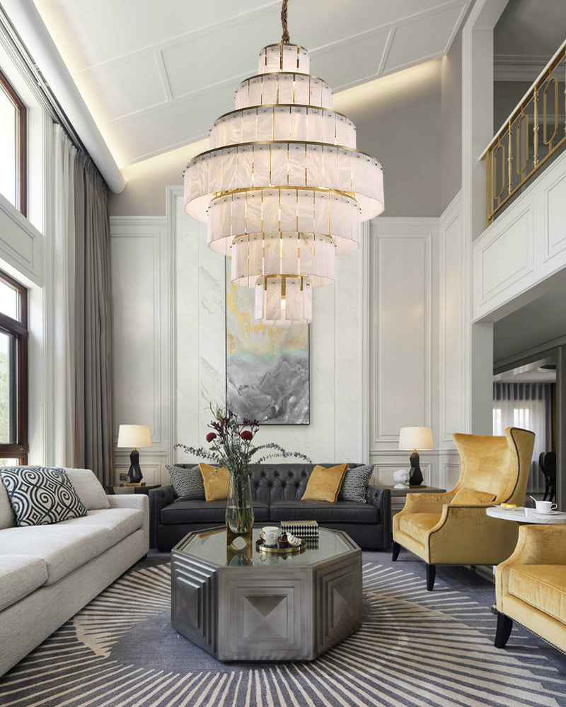 Round-triple Luxury Modern LED High Ceiling Large Alabaster Chandelier