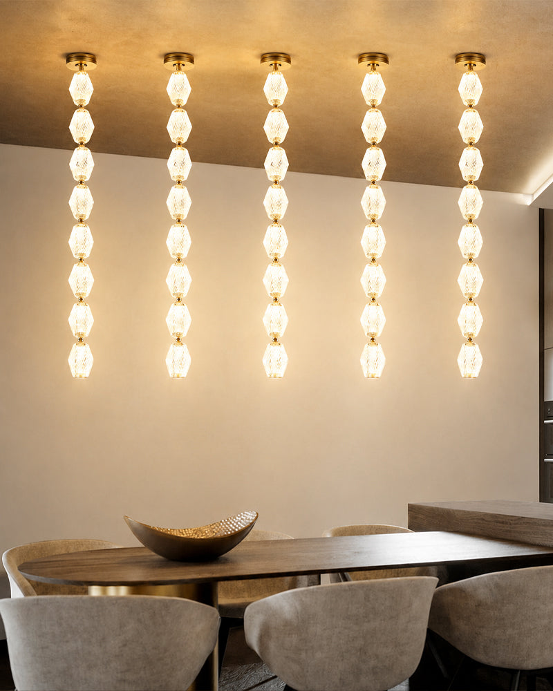 Clairval Glass Rope and Bead Totem Pendant Light - Clear Glass, Lux Gold Trim - Kitchens, Dining & Living Rooms