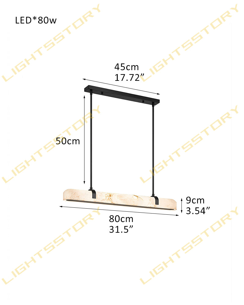 Alabaster Linear Capsule Chandelier - Natural Spanish Alabaster, Lux Gold Trim - Kitchen Islands & Dining Rooms