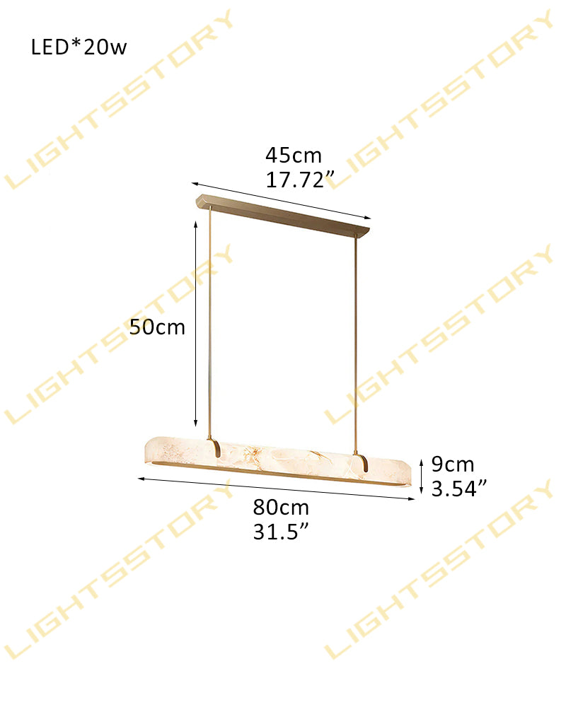 Alabaster Linear Capsule Chandelier - Natural Spanish Alabaster, Lux Gold Trim - Kitchen Islands & Dining Rooms