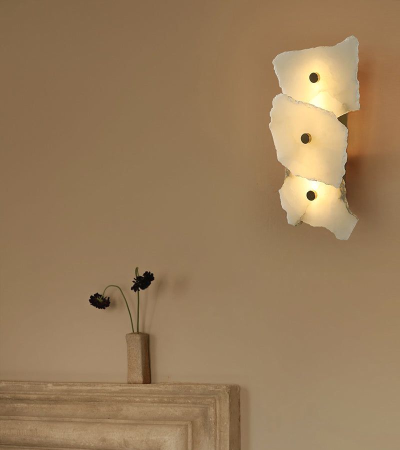 Art Decor Multiple Irregularity Shape LED Brass wall sconces White Alabaster Shade