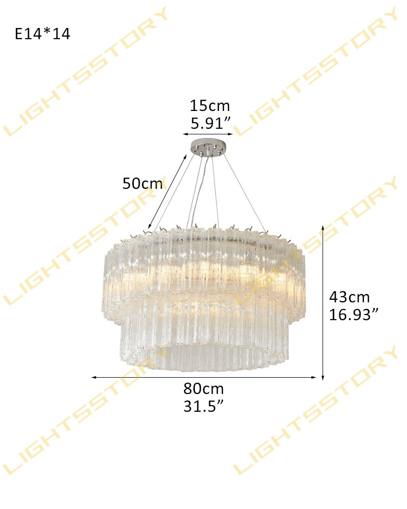 Murano Glass Round Mutil-layers Chandelier - Clear Star Shape Glass - Luxury Living Room